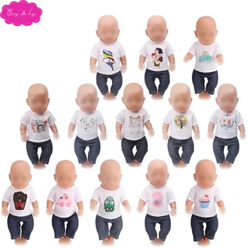 

43 cm baby boy dolls Clothes 15 pcs T-shirts cartoon American newborn dress Baby toys fit 18 inch Girls doll（Only T-shirts）f185