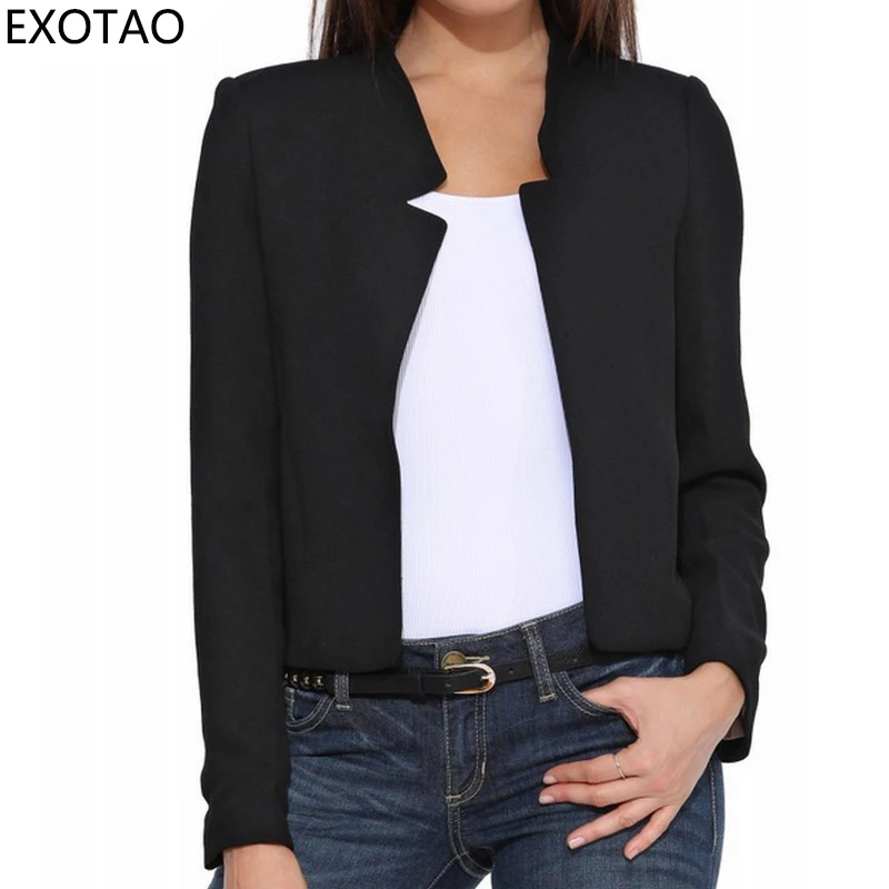 EXOTAO Long Sleeve Stand Neck Female Jacket Slim Plus Size Women Basic Coats 2017 Spring Chaquetas Open Stitch Black Jaqueta EXOTAO Long Sleeve Stand Neck Female Jacket Slim Plus Size Women Basic Coats 2017 Spring Chaquetas Open Stitch Black Jaqueta