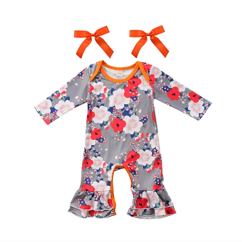 

Lovely Newborn Baby Girl Princess Clothes Long Sleeve Floral Romper Flare Pant Jumpsuit Headband Outfits Sunsuit Clothes