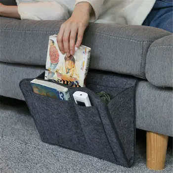 

Christmas Grey Bed Storage Pockets Felt Bedside Hanging Storage Organizer Holder with 1 Inner Pockets for Bed Table Sofa