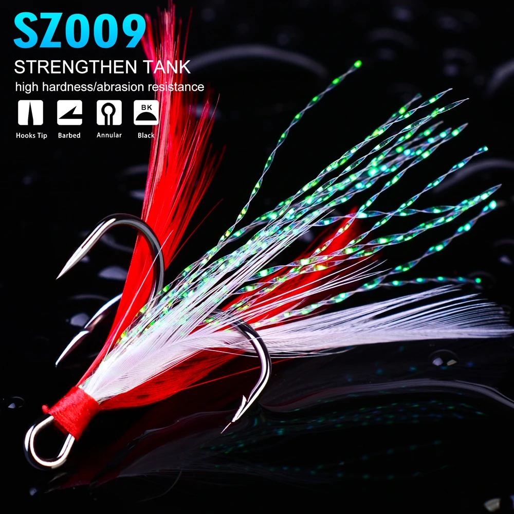 

20pcs/lot Fish hook 2#-10# Black /Red Fishing Hook with 6 Colors Feather Fishing Tackle High Carbon Steel Hooks