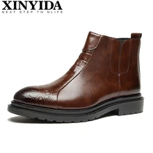 Новое поступление; мужские кожаные ботинки с острым носком; Повседневные Дышащие Ботинки martin без застежки; модные мужские рабочие ботинки; размеры 38-44