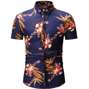 

2019 Summer Fashion Mens Shirt Slim Fit Short Sleeve Floral Shirt Mens Clothing Trend Mens Casual Flower Shirts Size M-3XL