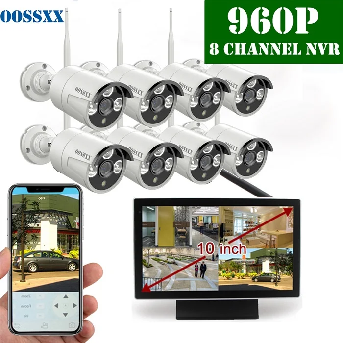OOSSXX 8CH 1080P Беспроводной NVR комплект 10' монитор беспроводной CCTV 8 шт. 960P Крытый Открытый IP камера система видеонаблюдения - Цвет: Белый