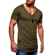 Мужская Тонкая футболка с v-образным вырезом и коротким рукавом, однотонные повседневные топы для фитнеса, блузка XRQ88