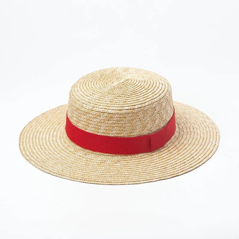 USPOP Новая женская шляпа из натуральной соломы, соломенная шляпа от солнца, женская летняя пляжная шляпа с плоским верхом и красным бантом