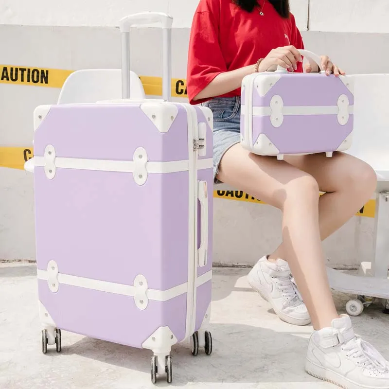 purple a set BeaSumore ретро чемодан на колёсиках набор Spinner Женская дорожная сумка чемодан колеса пароль тележка 20 дюймов студенческий носить на багажник - Цвет: purple a set