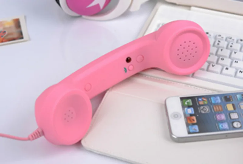 3,5 мм ретро телефон радиационные приемники гарнитур для мобильного телефона для iPhone 4 5 6 7 классические наушники микрофон - Цвет: Розовый