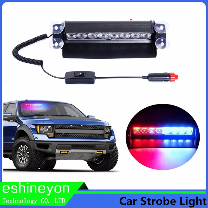 12W 8 LED Car Vechicle Emergency Strobe Flasher Auto Warning Light