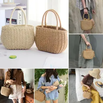 

2019 Newest Hot Women Straw Woven Drawstring Handbag Girls Solid Holiday Purse Crossbody Boho Beach Summer Rattan Tote Bags