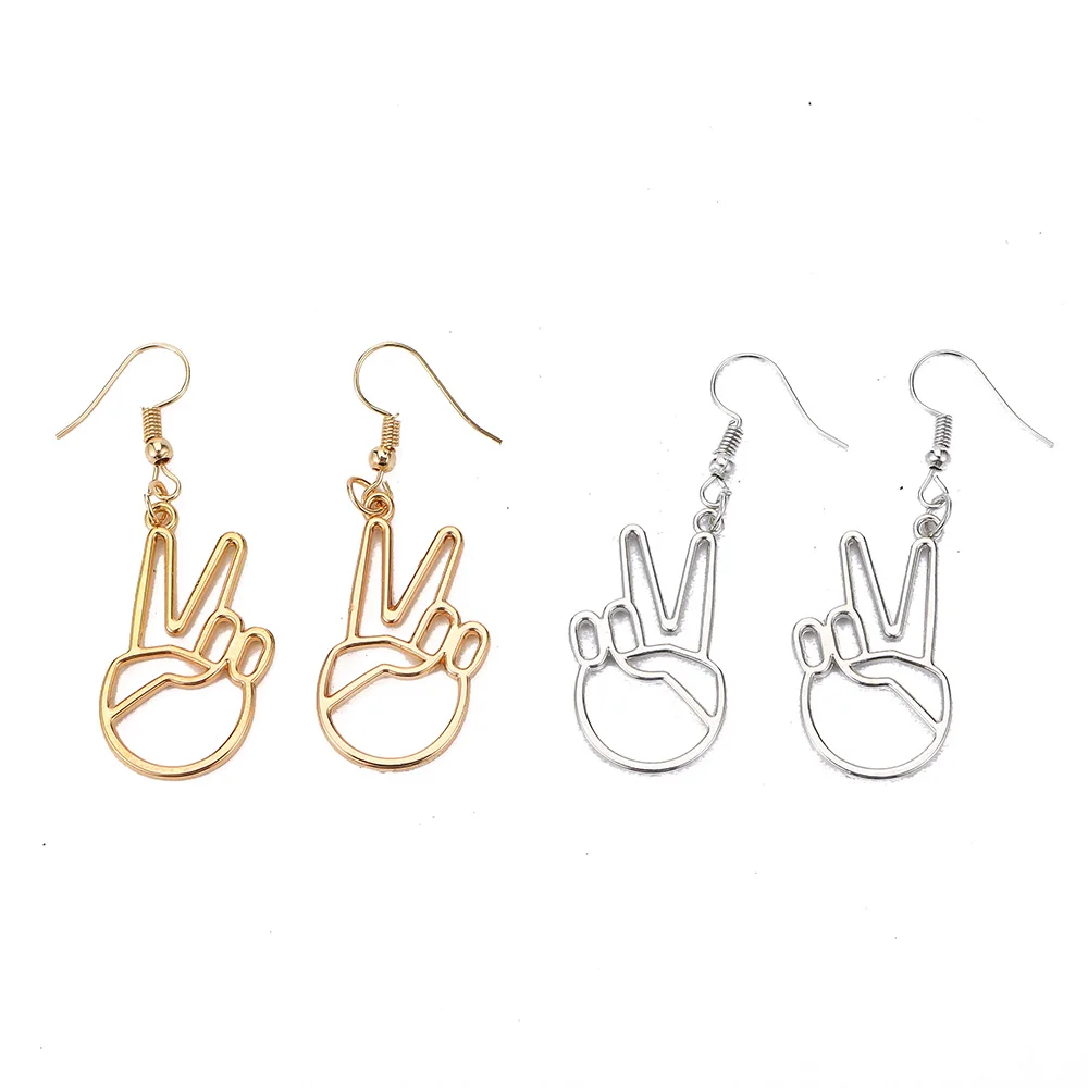

Creative hollow Victory Hand Earrings Personalized Yeah Gesture Finger V Drop Earrings for Women Korean Style Jewelry oorbellen