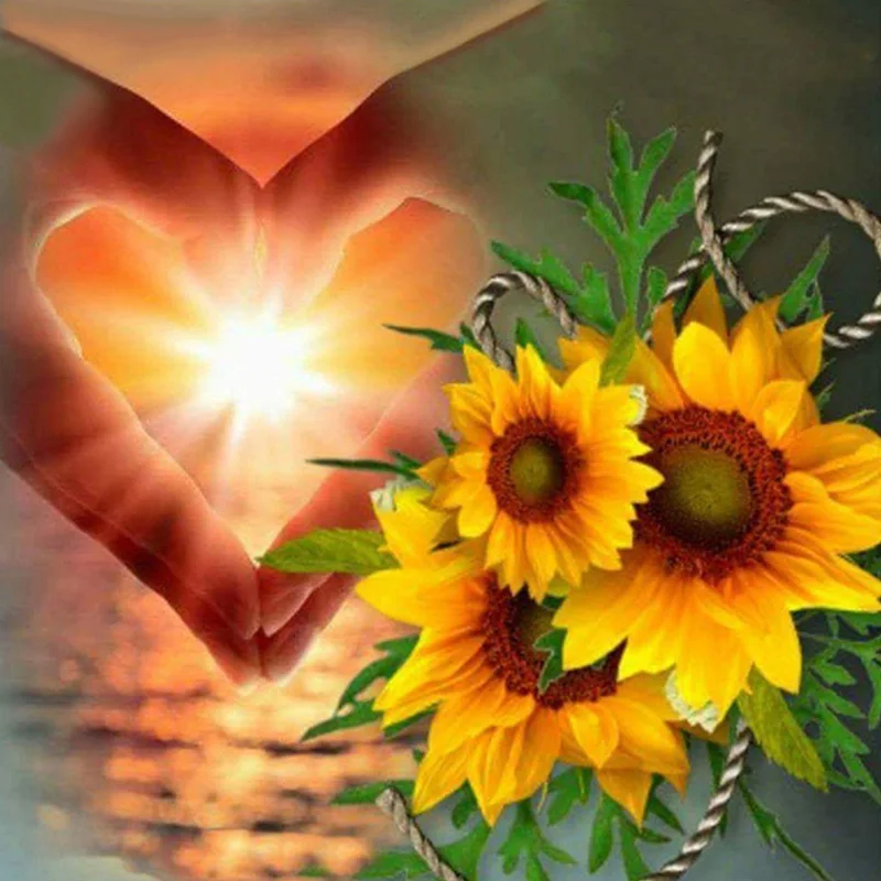 Diamond-Embroidery-Sunflowers-5D-Diamond-Painting-Cross-Stitch-Heart-Shape-Full-Square-Home-Decor-Picture-Of