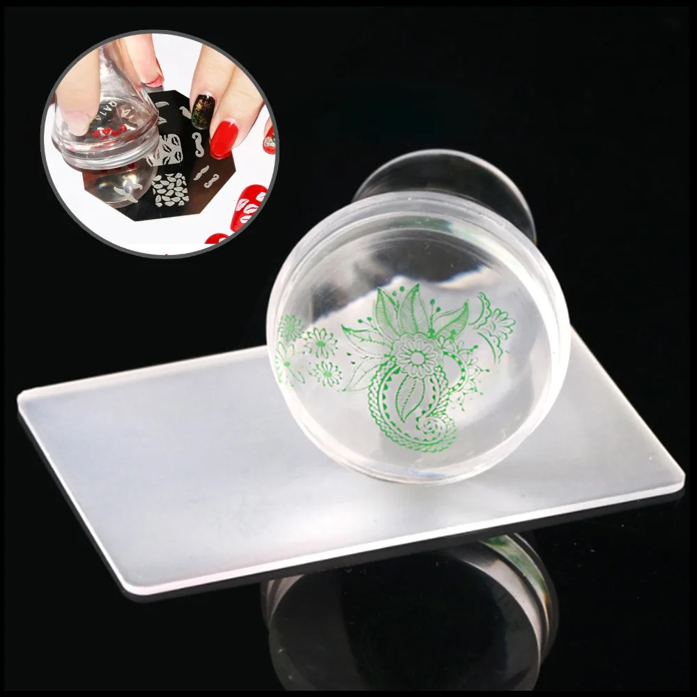 

Horn type Clear Chess 3.8CM Silicone Head Nail Stamper with Scraper Light Green Jelly Nail Stamp Nail Art +cap