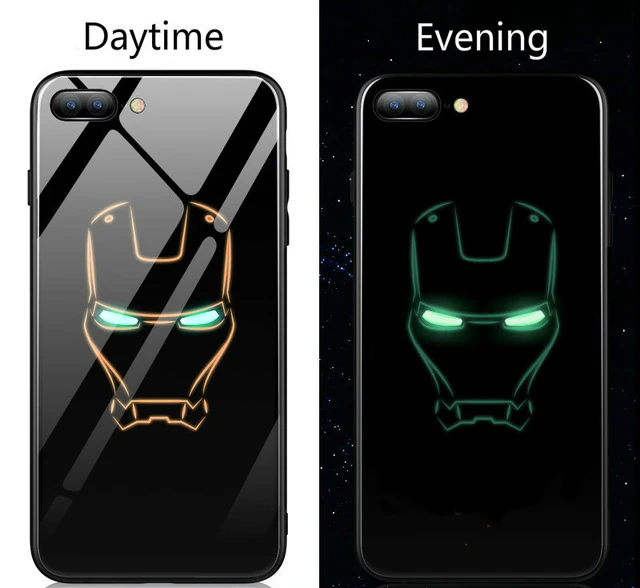 Coque Marvel Мстители Бэтмен Черная пантера Железный человек чехол в виде светящегося стекла для iphone 11 5 5S Se 6S 7 8 Plus X Xs Xr Max задняя крышка - Цвет: Iron Man