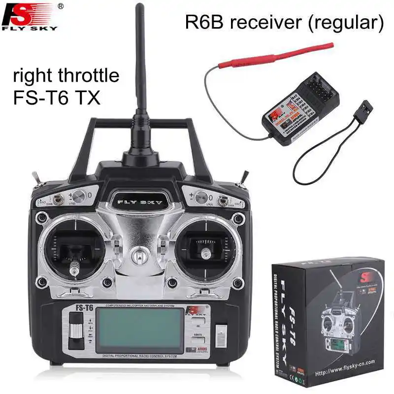 Flysky FS-T6 FS T6 6ch 2,4g w/lcd экран RC передатчик+ FS R6B приемник водонепроницаемый для Heli Дрон Квадрокоптер самолеты - Цвет: right thr regular RX