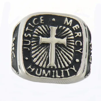 

FANSSTEEL Stainless steel jewelry JUSTICE MERCY HUMILITY MIC BIBLE CROSS RING FSR11W13