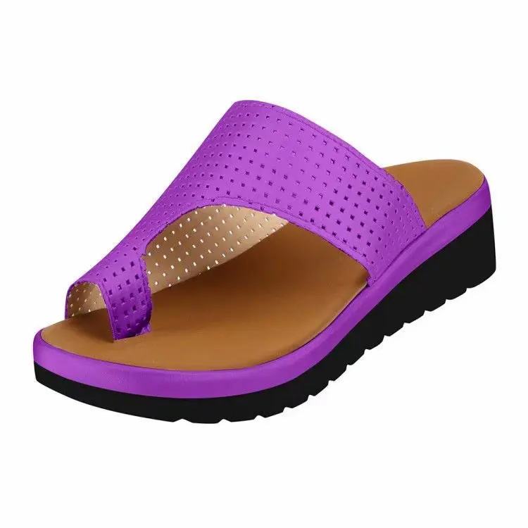 Сандалии с мягкой подошвой для коррекции ног; женская кожаная обувь; женская ортопедическая обувь на плоской подошве; Bunion corretor - Цвет: purple
