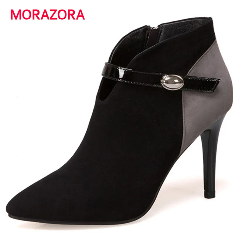 MORAZORA/2018 новые модные замшевые кожаные ботинки на очень высоком каблуке