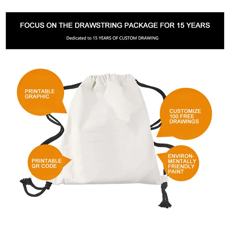 Zackpack холст Drawstring рюкзак с карманами Студент Спорт хлопок мешок небольшой рюкзак печати набор, чтобы быть сделано логотип DB33