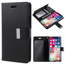 

for apple iPhone X'' Cover fundas MERCURY GOOSPERY Rich Diary Leather Wallet Case for iPhone X iphonee 10 i10 coque Black