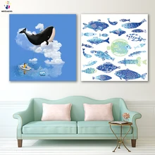 DIY цветные картинки по номерам с цветами Золотая рыбка Кит Рыба и изображение бриллиантов Рисование Живопись по номерам Обрамленный дом