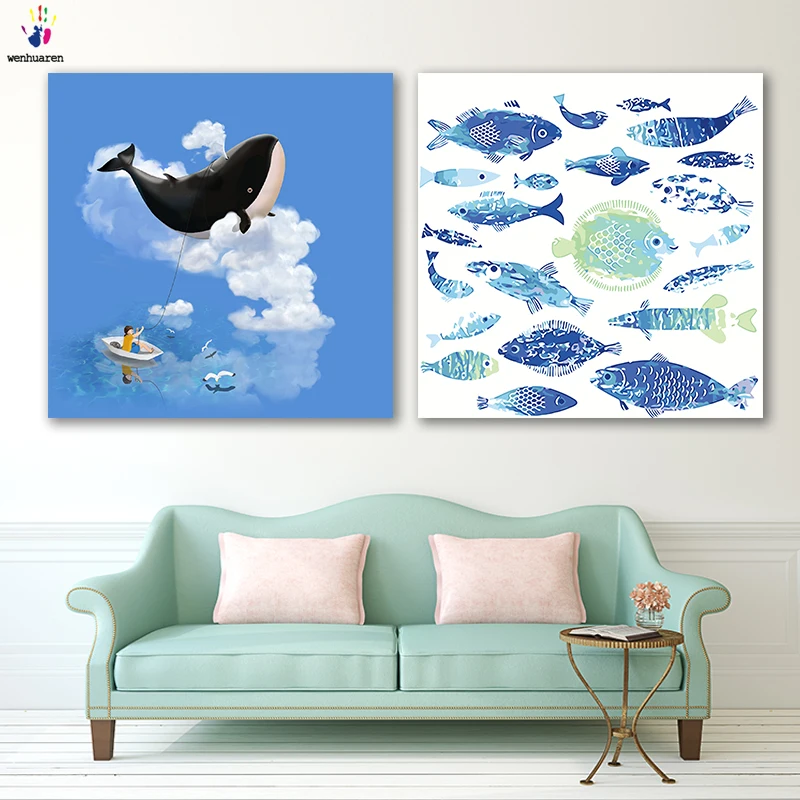 

DIY colorings pictures by numbers with colors goldfish whale Fish and diamonds picture drawing painting by numbers framed Home