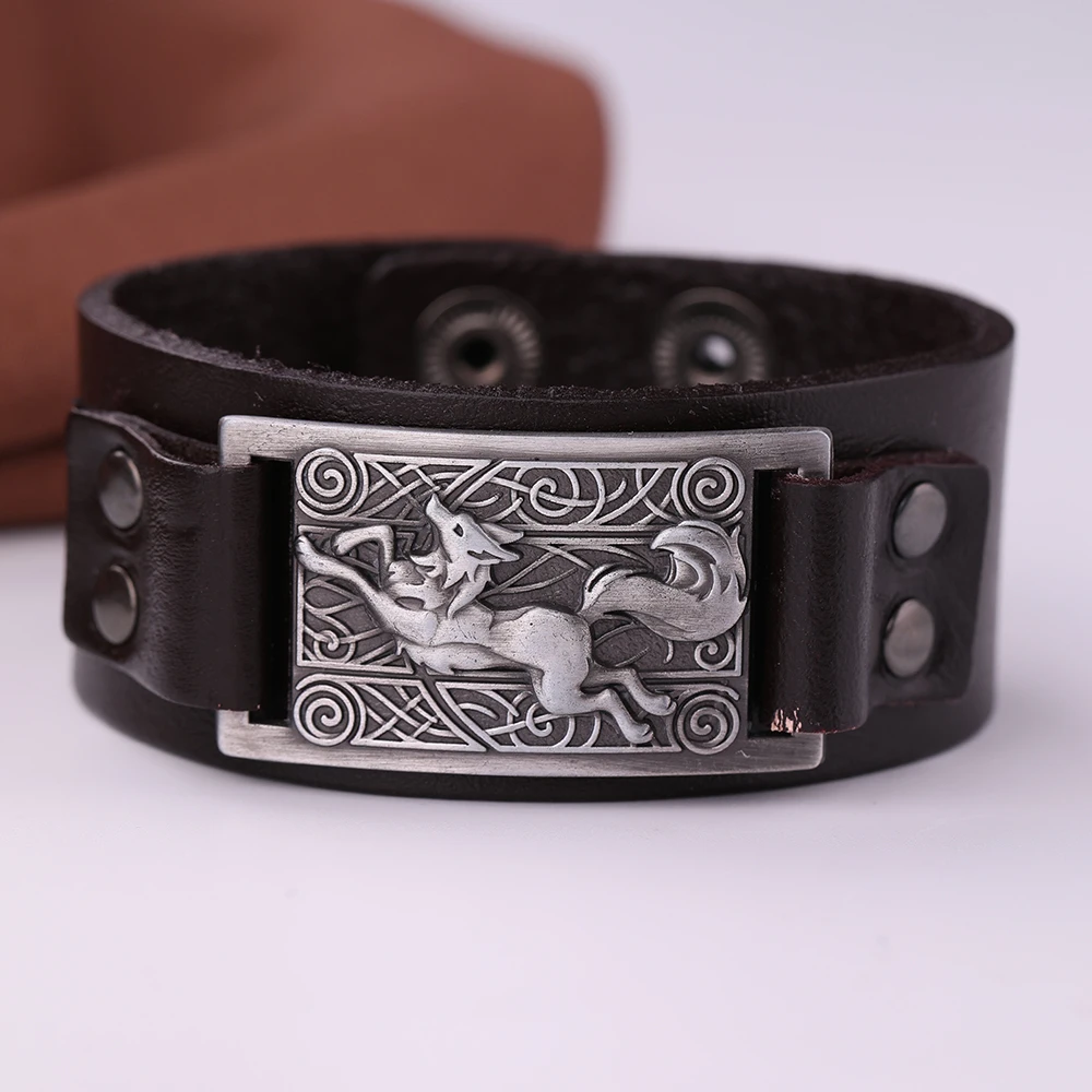 Бренд teamer скандинавский Викинг животное волк узел металлический амулет, ручной браслет для мужчин духовное животное винтажные кожаные украшения подарок