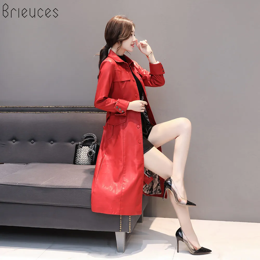 Poitrine D'hiver Unique Femmes 2018 Veste Nouveau 5xl army Manteau Automne Femelle Taille rouge En Noir Plus Cuir Mode Longue Tranchée La Faux Green qvPqtI