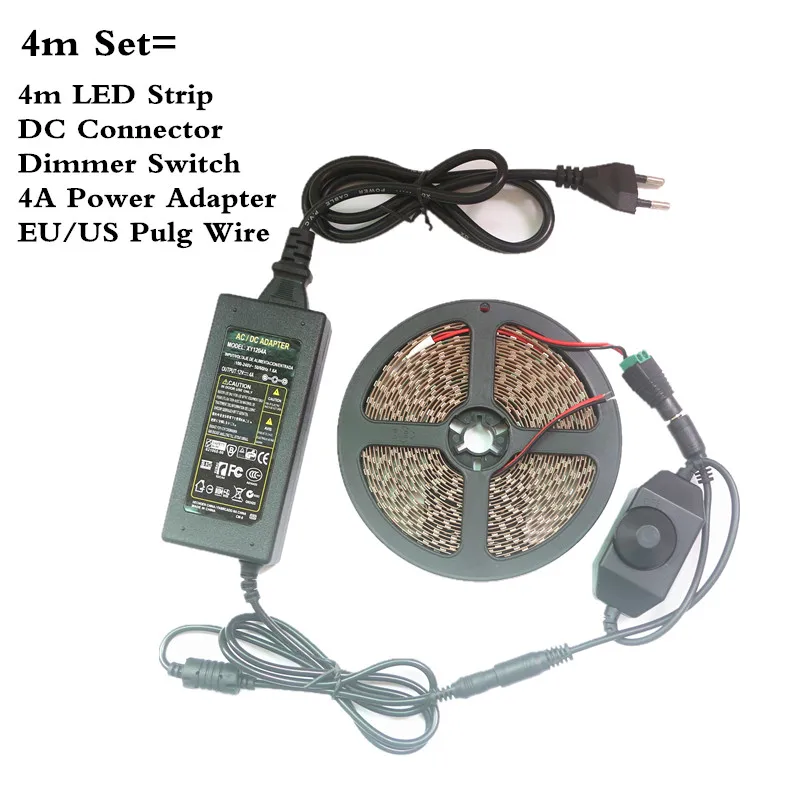 DC12V 3528 SMD фиолетового цвета с украшением из УФ 395-405nm гибкий Светодиодные ленты черный свет Водонепроницаемый лента лампа+ адаптер питания+ диммер