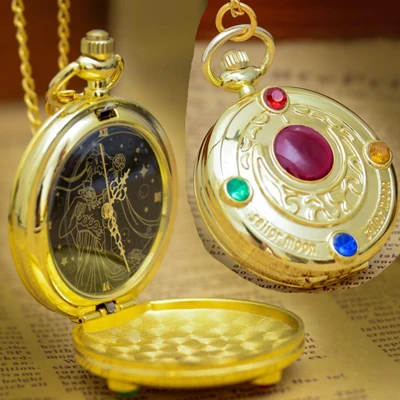 1075) Новые Стразы с золотым оттенком мультфильм Сакура аниме Сейлор Мун карманные часы, диаметр 4 см