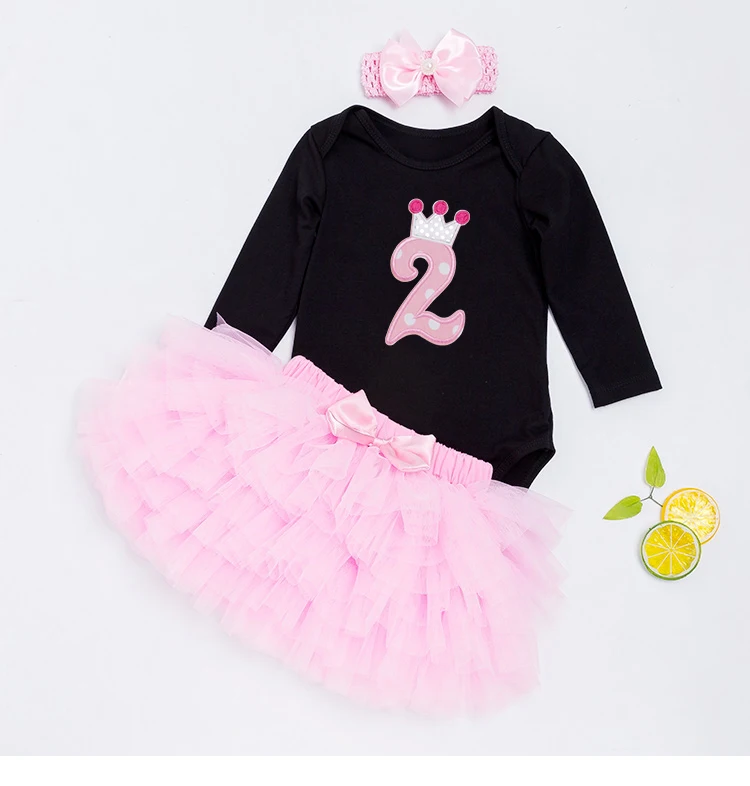 YK & Loving Одежда для новорожденных комплект обувь девочек день рождения Черный с длинным рукавом номер печатных Ползунки Розовый цвет ЮБК