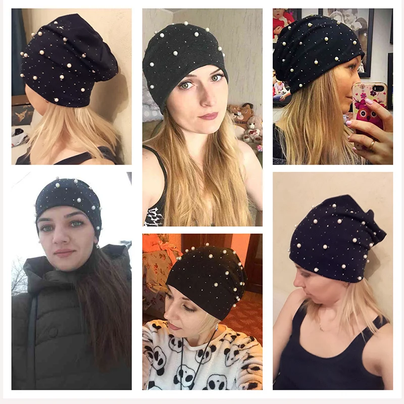 SuperB& G Новые Модные женские осенне-зимние Skullies Beanies Hat Shine Pearl Стразы Beanies шапки шапочка в стиле кэжуал Gorros