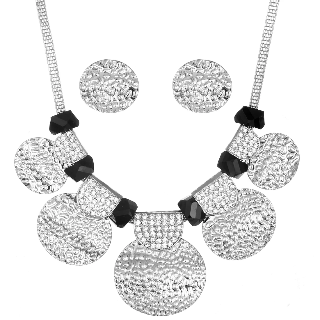 

Maxi Necklace Silver Color Metal Statement Jewelry Sets Round Beads Choker Necklace Earrings Set Indian Wedding Jewelry Set