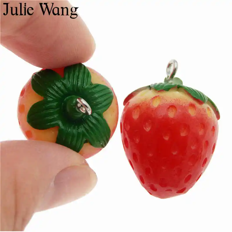 

Julie Wang 3PCS Resin Strawberry Charms Artificial Fruit Pendants Bracelet Necklace Key Chain Jewelry Making Accessory