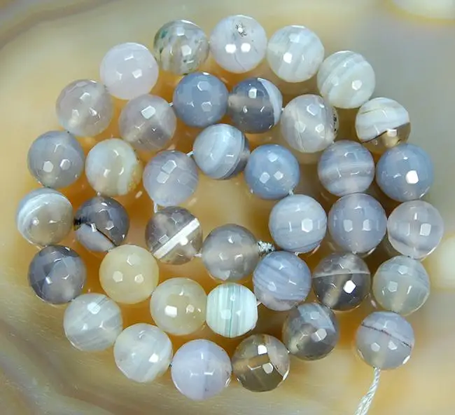 

New Arriver 10mm Faceted Gray A-gate Round Beads 15inches