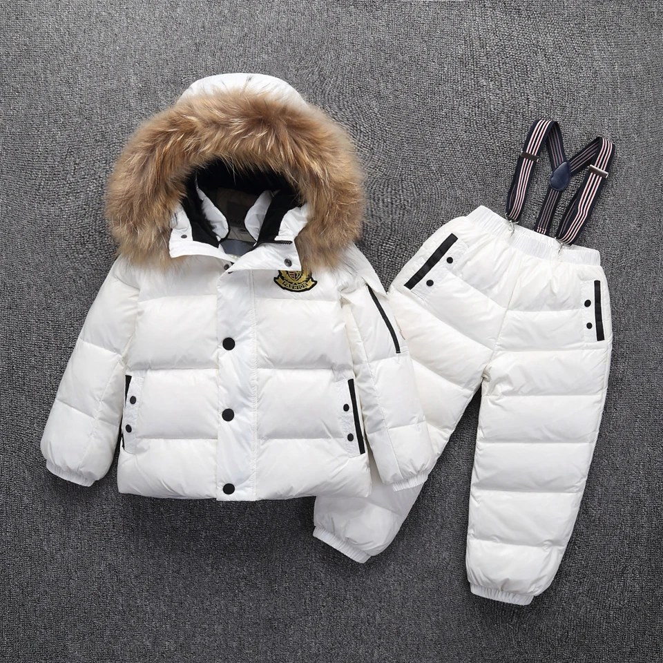 Girls Boy Snowwear Kids Winter Jumpsuit Windproof Waterproof Warm Duck Down Jacket Pants Snowboarding Children Clothing Set Suit