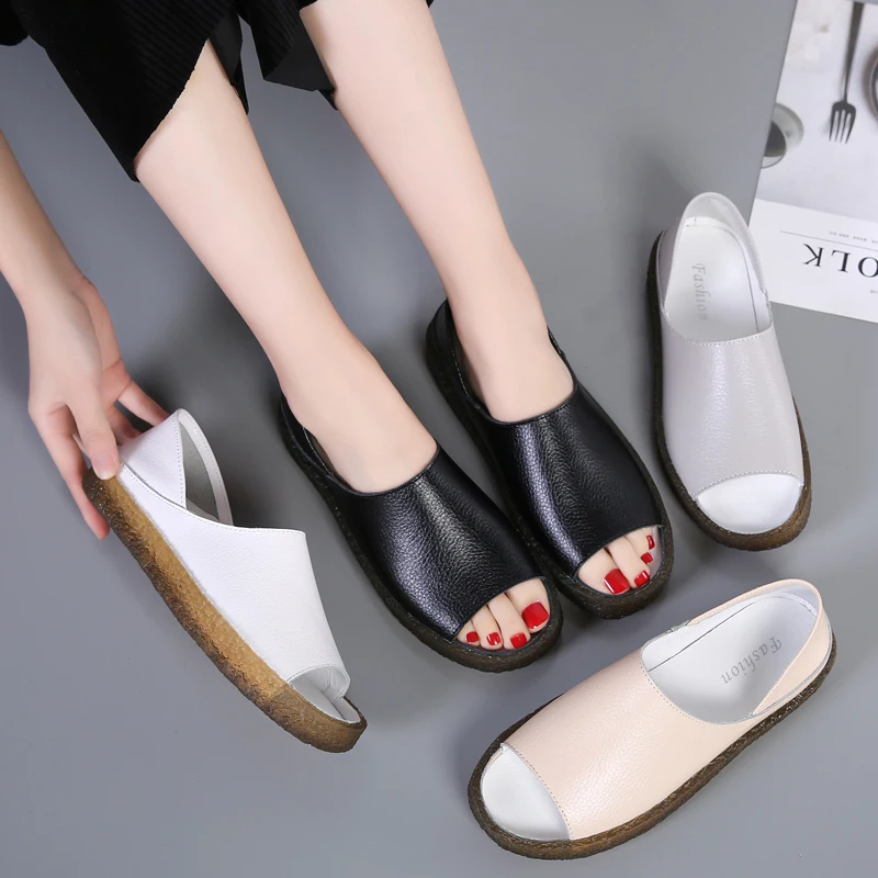 

POSTOBON Women Sandals 2019 Summer Casual Women Shoes PU Leather Ladies Flat Soft Bottom Slip on Sandals Handmade Woman Sandal