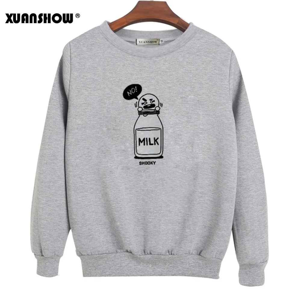 XUANSHOW Мода 2019 г. Кофты для женщин SHOOKY молоко печатных мультфильм флисовый пуловер Топ BT21 вентиляторы одежда Oversize S-5XL Moletom