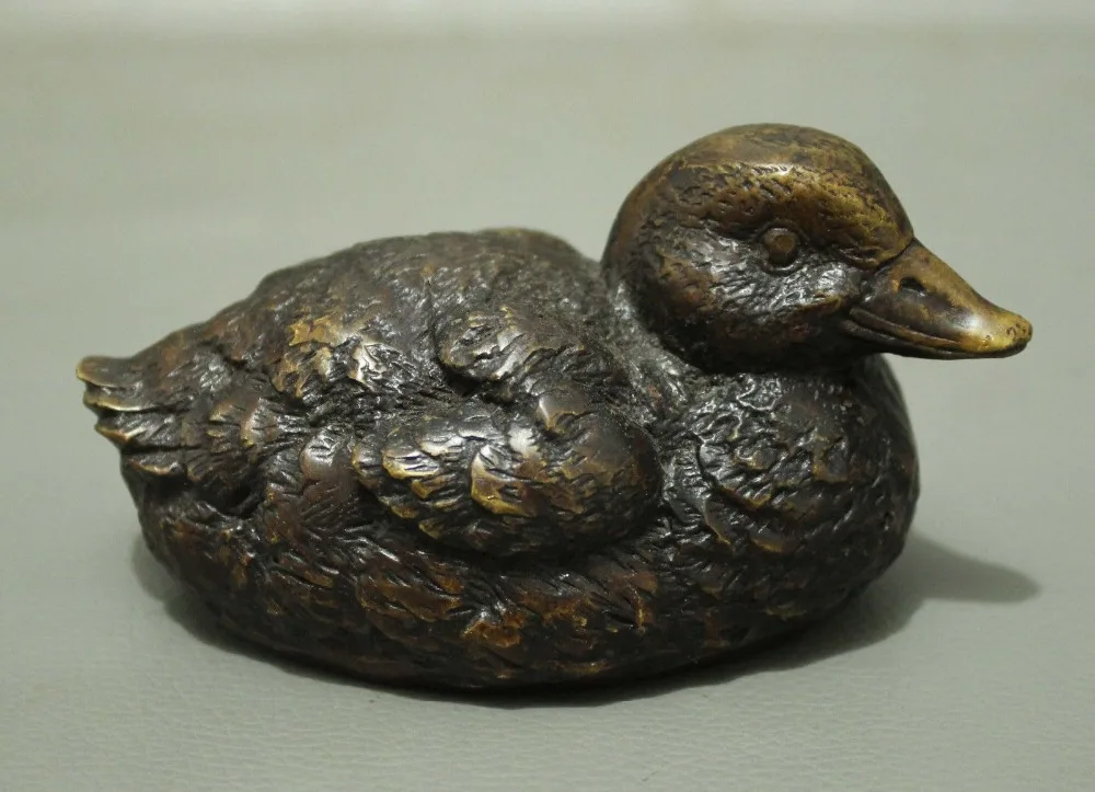 

Folk Chinese Bronze Lying FengShui Duck Quack-Quack Animal Statue Sculpture