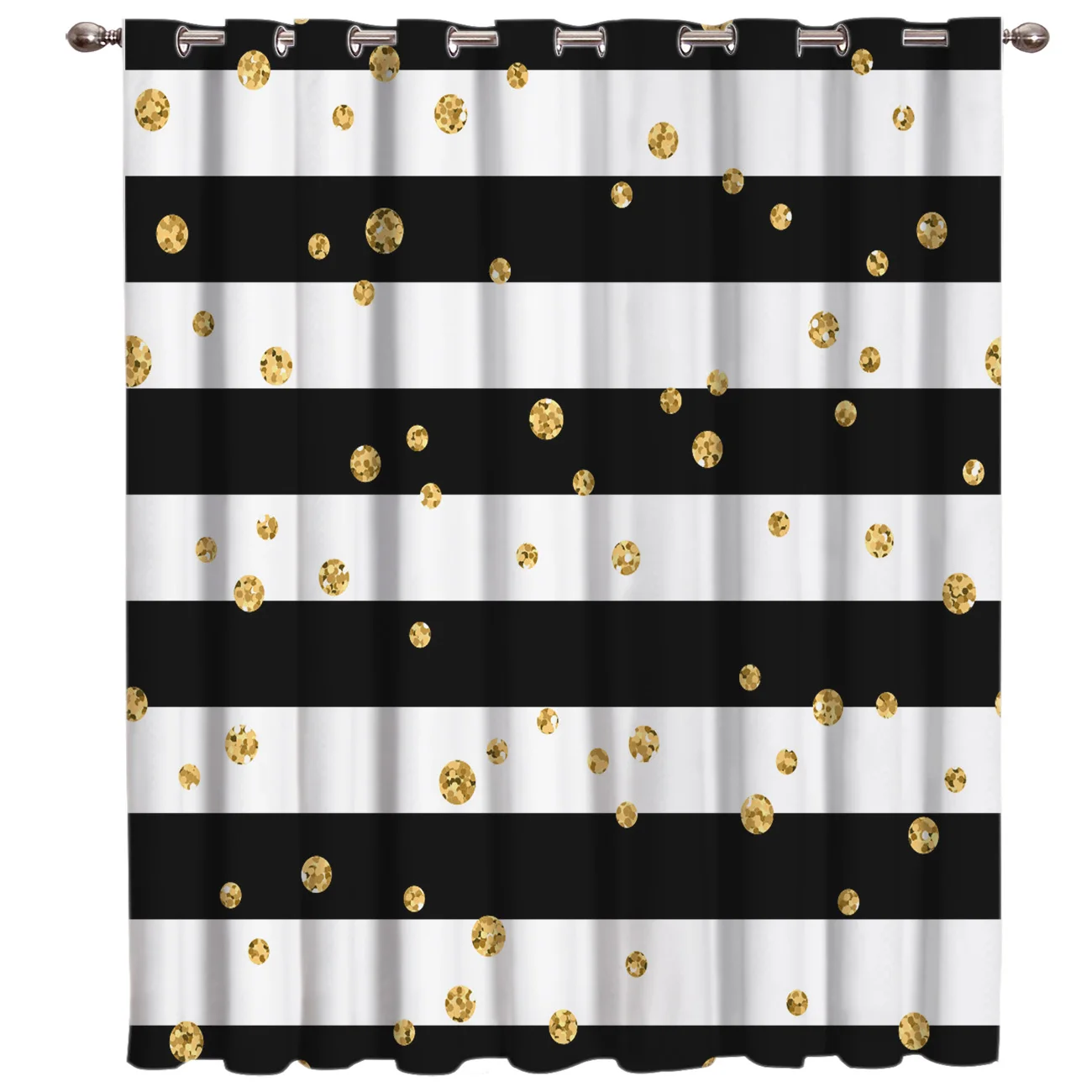 

Black and White Stripes Golden Dots Window Curtains Dark Curtain Rod Bathroom Blackout Outdoor Fabric Curtain Panels