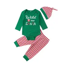 Для новорожденных для маленьких девочек мальчиков рождественские наряды Комбинезон комбинезон, штаны шляпа одежда