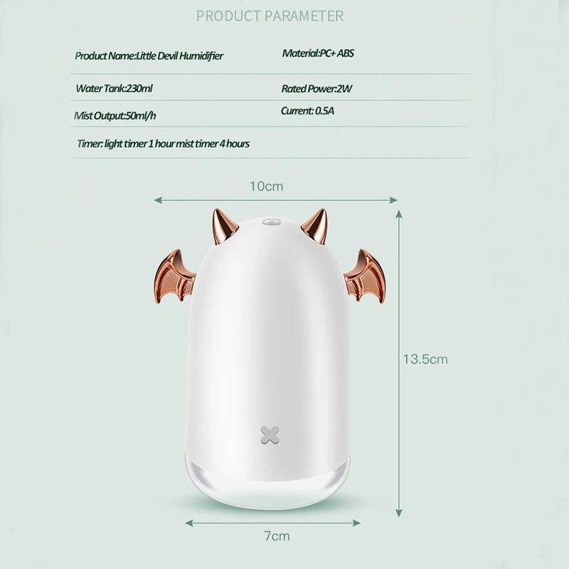  230ml Ultrasonic Air Humidifier Little Devil USB Aroma Essential Oil Diffuser For Home Car Mist Mak