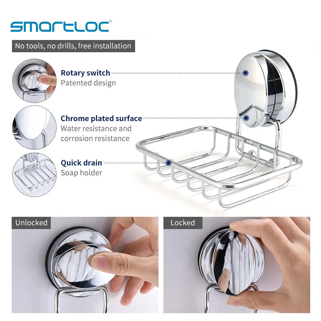 smartloc Vacuum Suction Iron Wall Mounted Soap Dish Drain Dispenser Bathroom Accessories Organizer Bath Shower Storage Container