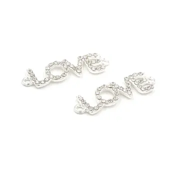 

20pcs Rhinestone Connector Love Message 36*10mm Silver Plated Pendant Connectors For Jewelry Making Diy Accessories