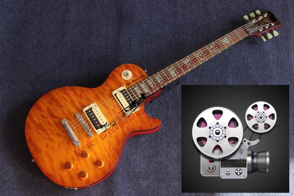 

China's firehawk OEM guitar Wholesale custom shop electric guitar G Color shell Mosaic guitar The signature of water ripple