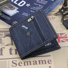 Винтажный синий джинсовый холщовый мужской кошелек с карманом для монет короткий дизайнерский кошелек портмоне на молнии Держатель для карт для мужчин кошельки