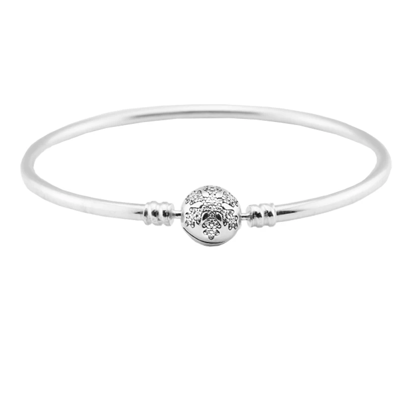 

100% 925 Sterling Silver Unique Snowflake Clasp Bangle Bracelets for Women Fit Charm Beads DIY PFB032
