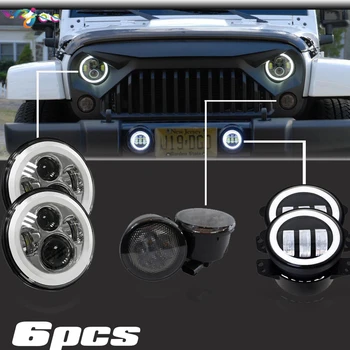 

WZJOO 7inch LED Halo Headlights + 4'' LED Fog Light DRL Driving Light Combo Kit For Jeep Wrangler JK