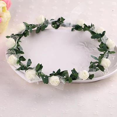 W005 2016 Hot Sale  Flower Hair Wreath Roses W/Leaves  and Mesh Wedding Decoration Floral Hair Wreath  For Girls Free Shipping