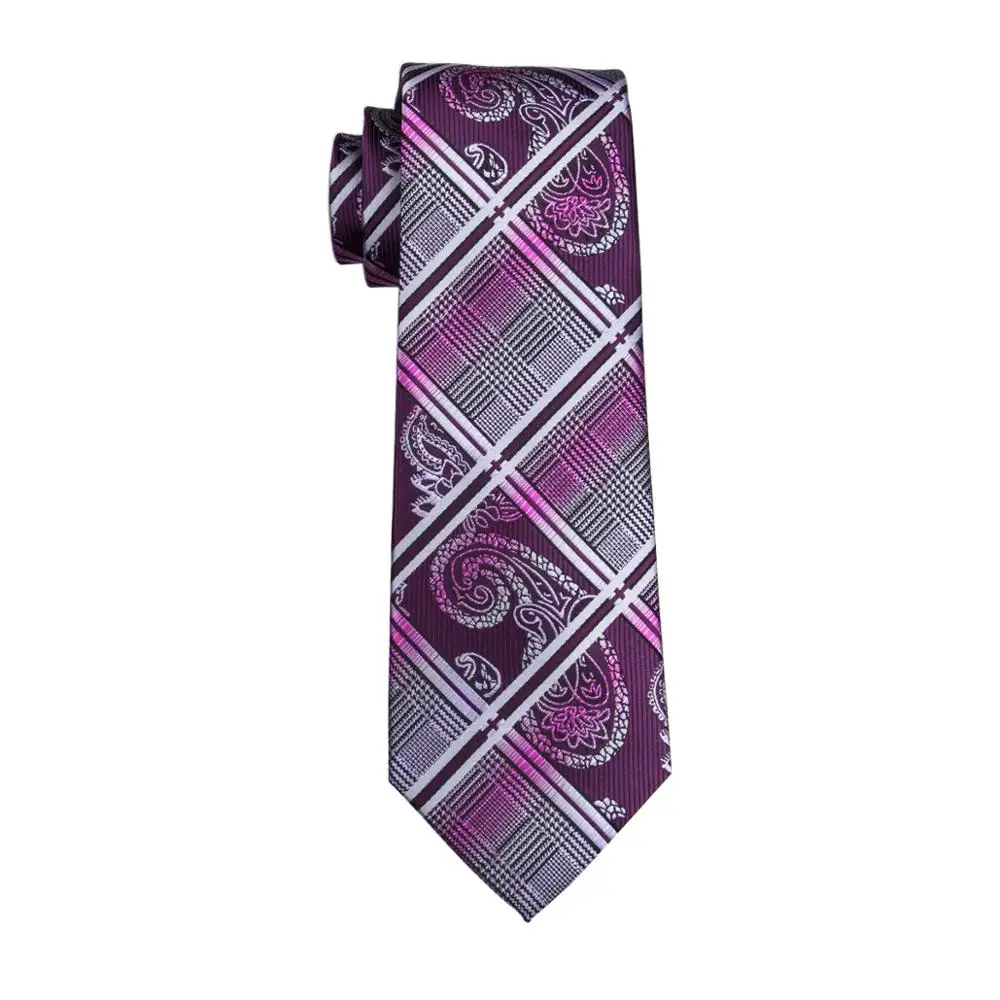 LS-1650 Барри. ван 2017 Для мужчин галстук комплект шелк Gravata фиолетовый плед галстук шуры запонки для свадьбы Бизнес нарядная одежда, Бесплатная